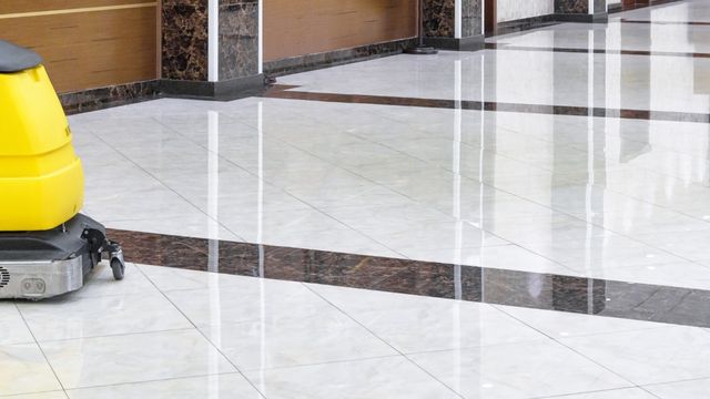 Floor cleaning machine on a freshly cleaned marble floor