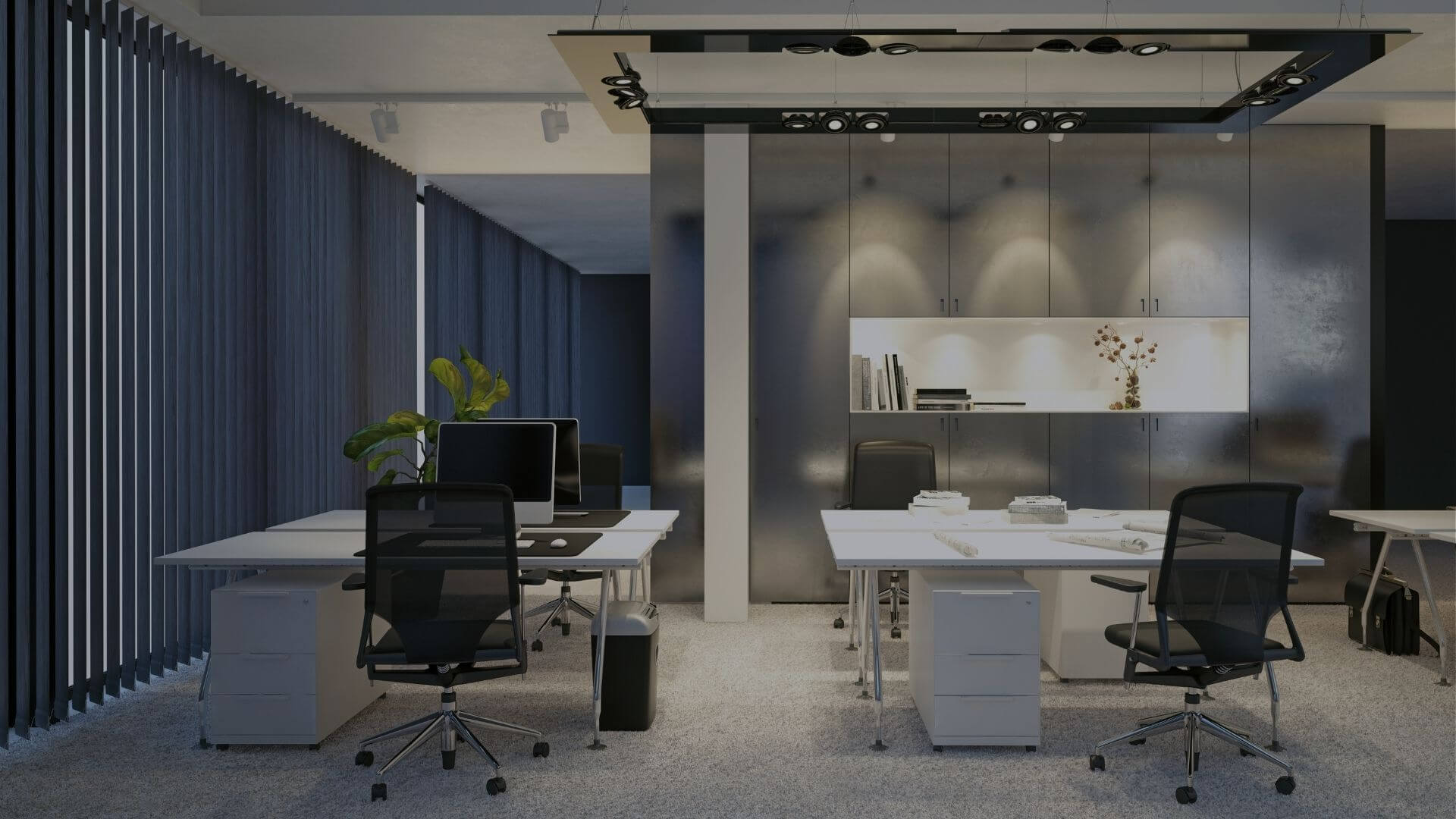 Modern commercial office interior with collaborative workstations, professional furnishings, and clean workspace environment in Stockton, CA.